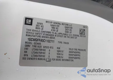 2012 Chevrolet Express 2500 Work Van from USA, damaged, VIN 1GCWGFFA5C1102711